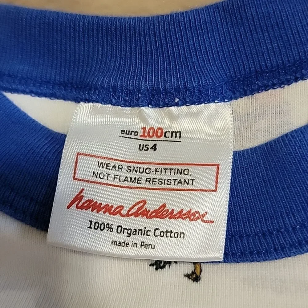 HANNA ANDERSSON 2-PIECE WHITE SNOWMOBILE PAJAMAS, SIZE 4 - 100% ORGANIC COTTON